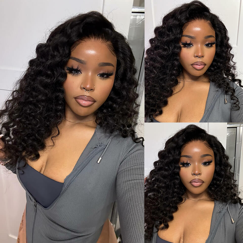 Loose Deep Wave 13x6 Lace Frontal Wig – Natural Black Pre Plucked Human Hair Wig Glueless HD Lace