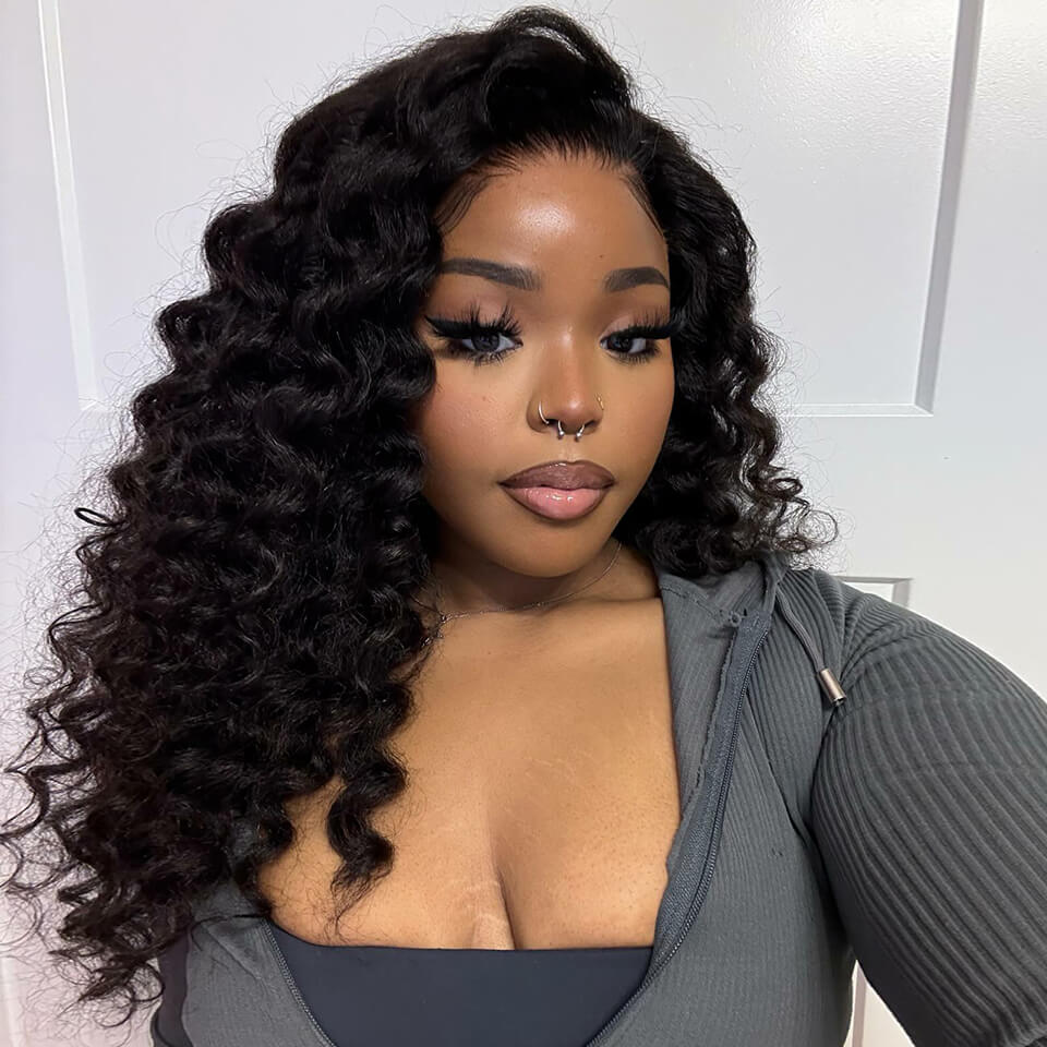 Loose Deep Wave 13x6 Lace Frontal Wig – Natural Black Pre Plucked Human Hair Wig Glueless HD Lace