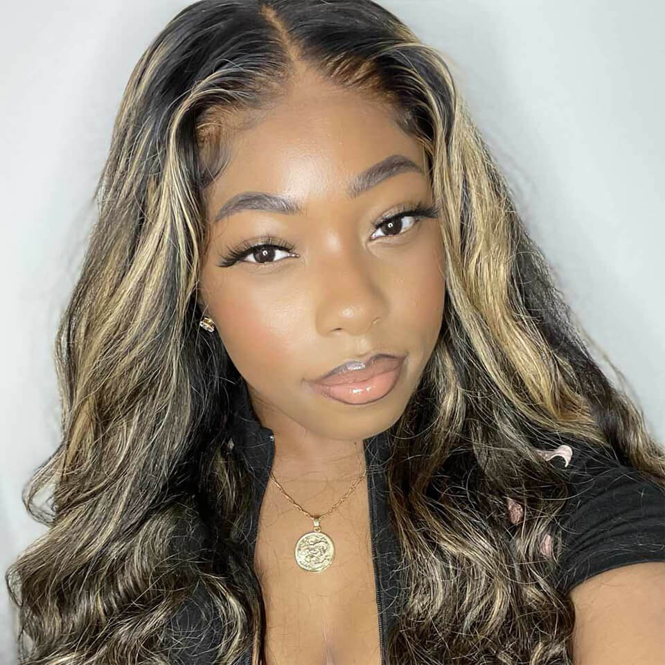 Honey Blond Highlight Glueless 5x5 HD lace Wigs Straight Wear Go Human Hair wigs Body Wave