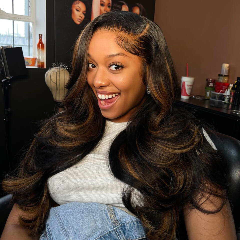 Highlight Body Wave 13x4 Lace Front Wigs 1B30# brown Glueless HD Human Hair Wigs