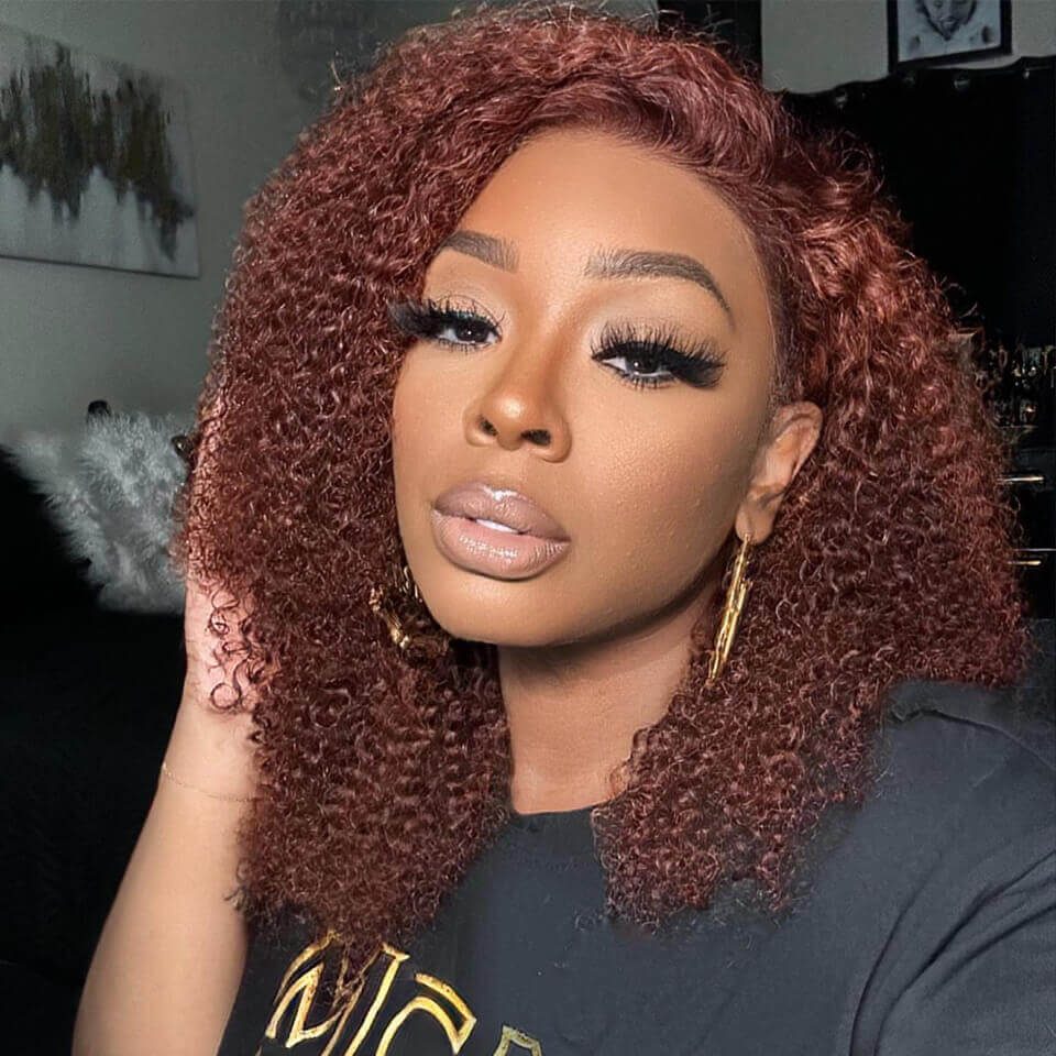 Reddish Brown Curly 13x4 Lace Front Wig HD Transparent Pre Plucked Human Hair Wigs