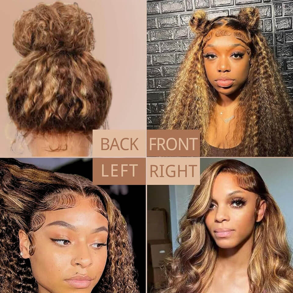 Honey blond highlight 427# 360 Lace Frontal Wig Deep Wave Water Wave Pre Plucked Human Hair Wigs