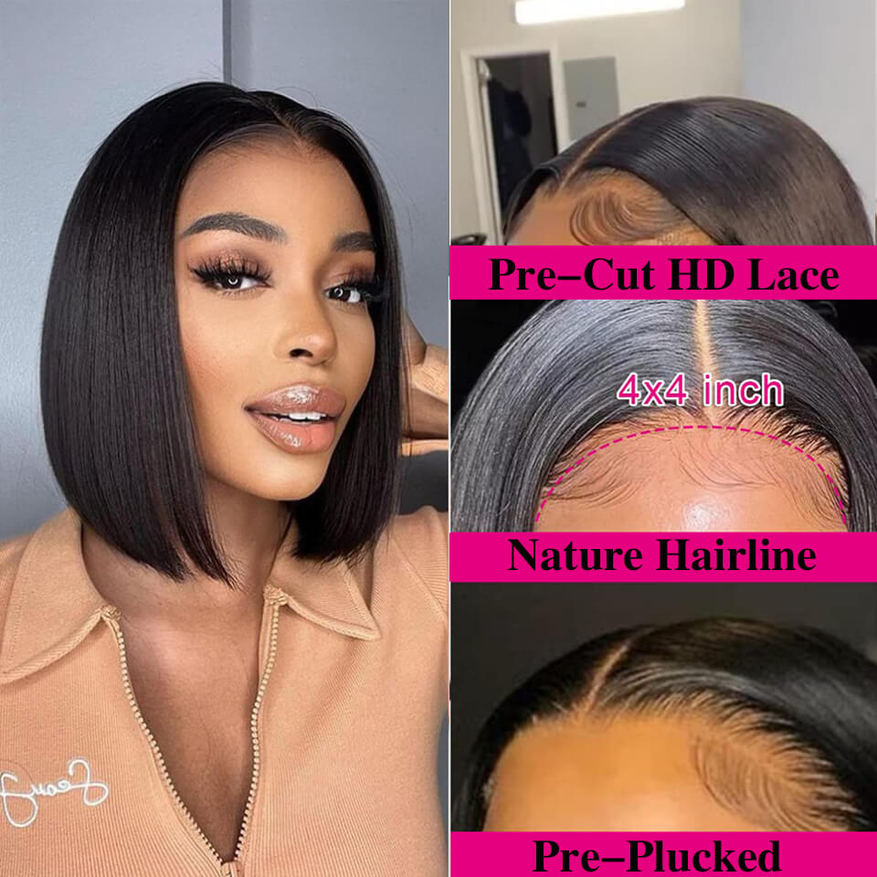 Wear Go Straight Bob 4x4 Lace Closure Wig Glueless HD Pre Cut Human Hair Wigs