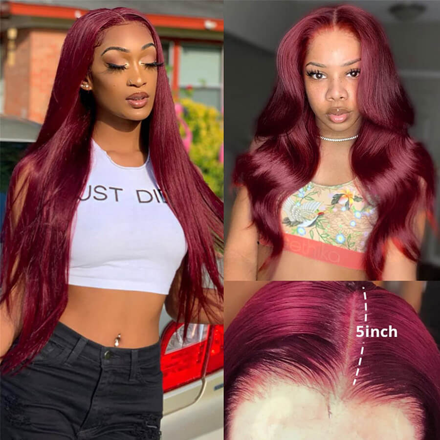 Wear and Go 99J Burgundy Wigs Silky Straight Pre-plucked Glueless 5x5 Lace Wigs