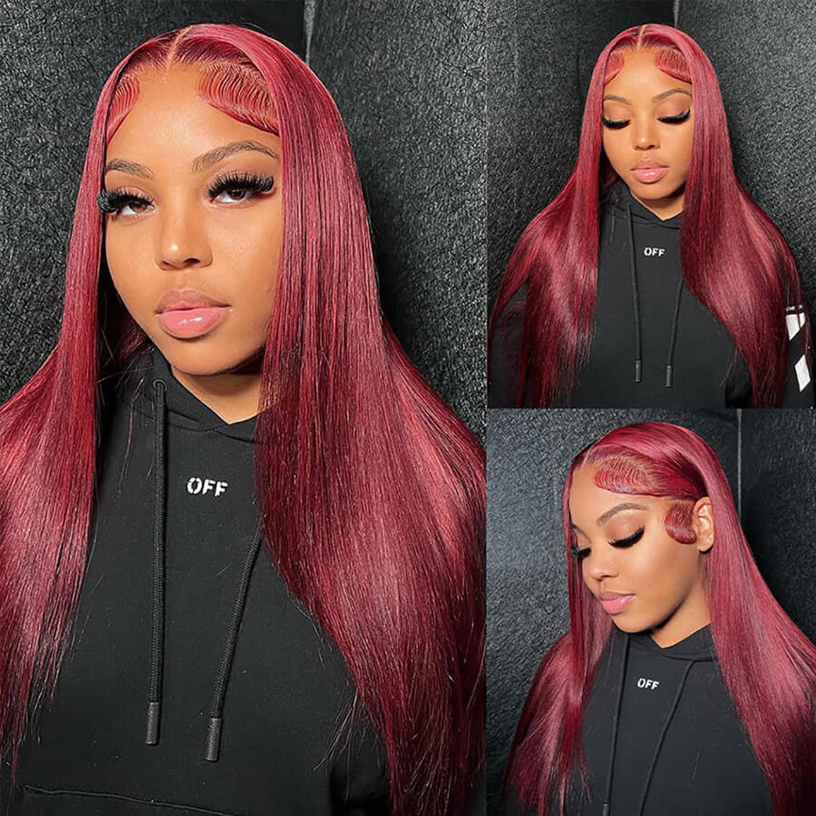 Wear and Go 99J Burgundy Wigs Silky Straight Pre-plucked Glueless 5x5 Lace Wigs