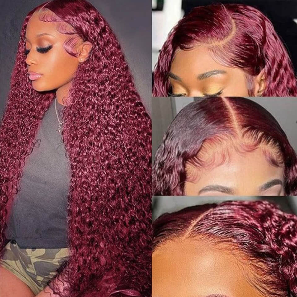 Burgundy 99J Curly 5x5 Glueless HD Lace Wigs Pre-Cut and Pre plucked Human Hair Lace Wig