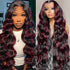 Highlights burgundy red color body wave 13x4 lace front wig