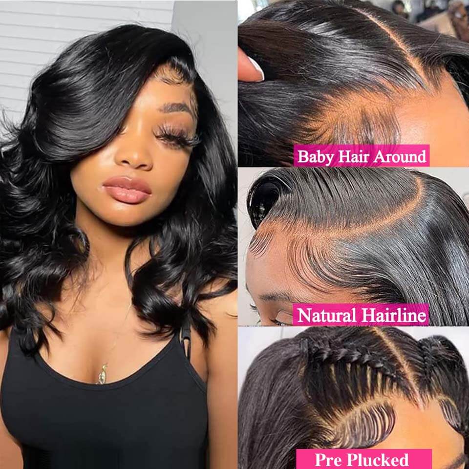 Body Wave Bob Wig 13x4 Lace Front Wigs Human Hair HD Lace Pre Plucked With Baby Hair