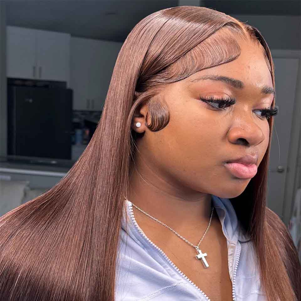 #4 Dark Brown Wigs Body Wave Chocolate Brown Human Hair Lace Front Wigs