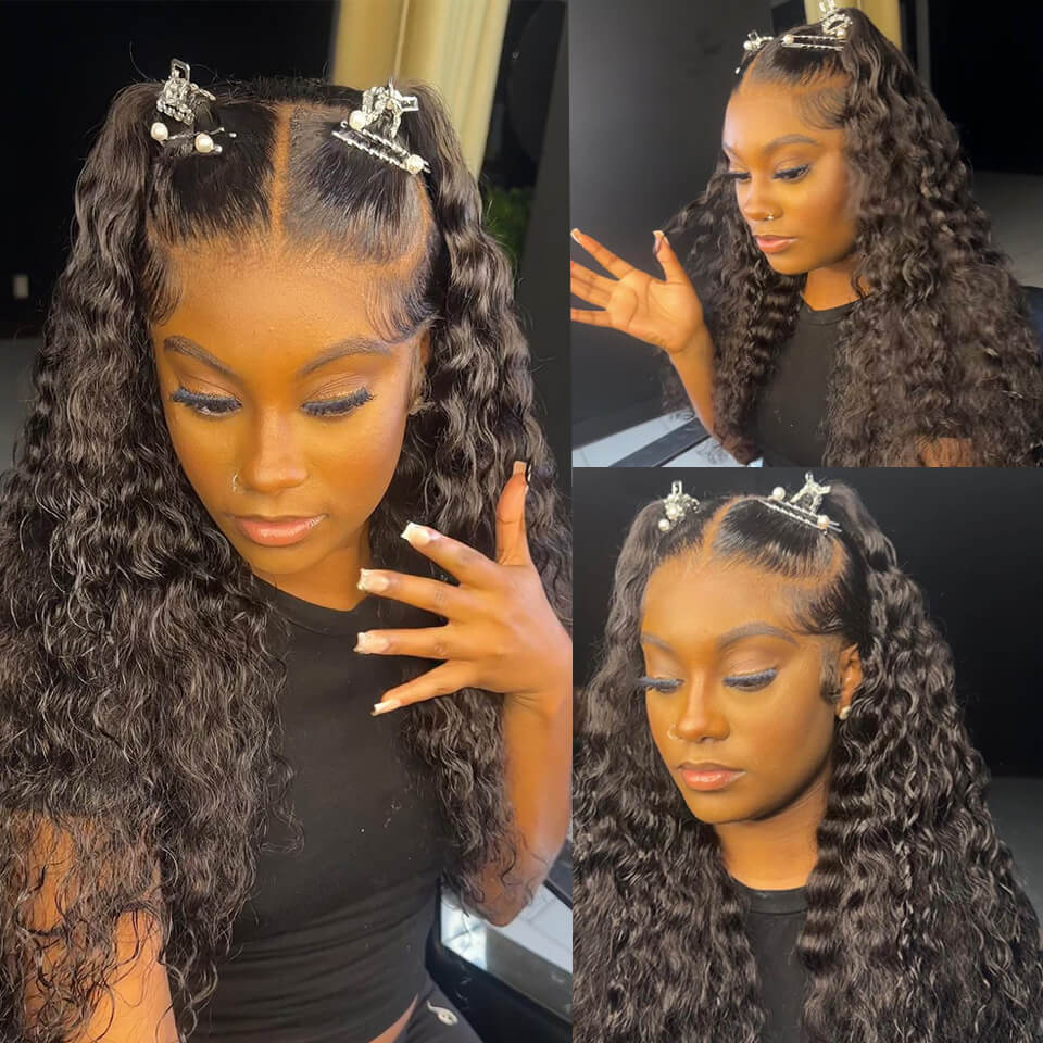 Deep Wave 13x4 HD Transparent Lace Front Wig Human Hair Glueless Lace Wigs