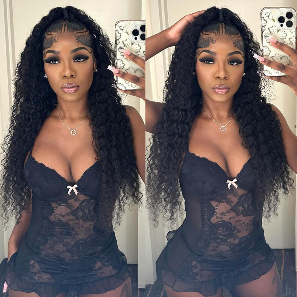 Deep Wave 13x4 HD Transparent Lace Front Wig Human Hair Glueless Lace Wigs