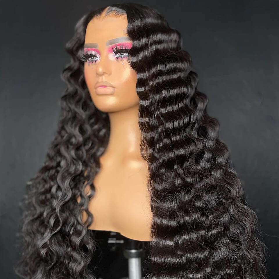 Deep Wave 13x4 HD Transparent Lace Front Wig Human Hair Glueless Lace Wigs