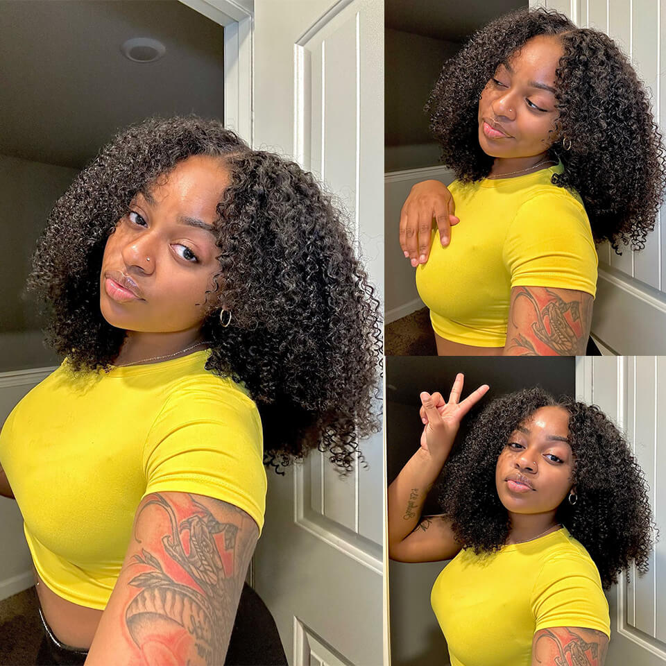 Full Curly 13x4 Bob Wig Lace Front Wigs Human Hair Pre Plucked lace closure wig