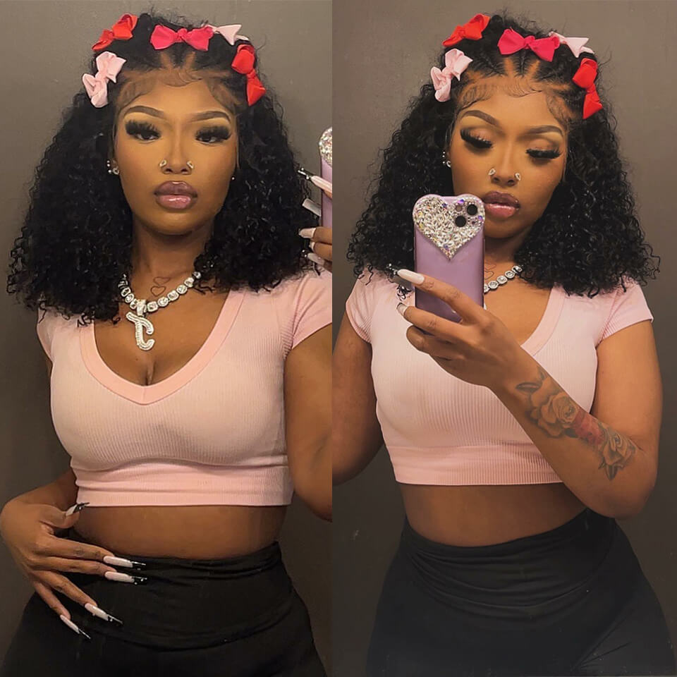 Full Curly 13x4 Bob Wig Lace Front Wigs Human Hair Pre Plucked lace closure wig