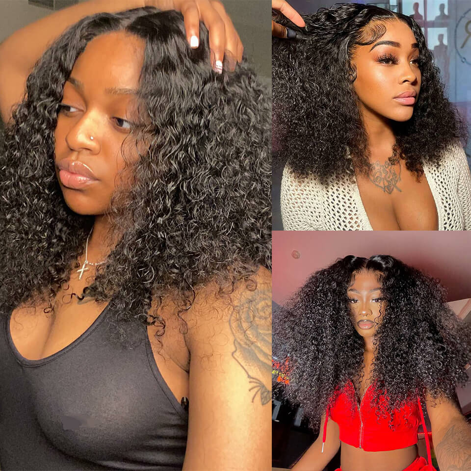 Full Curly 13x4 Bob Wig Lace Front Wigs Human Hair Pre Plucked lace closure wig