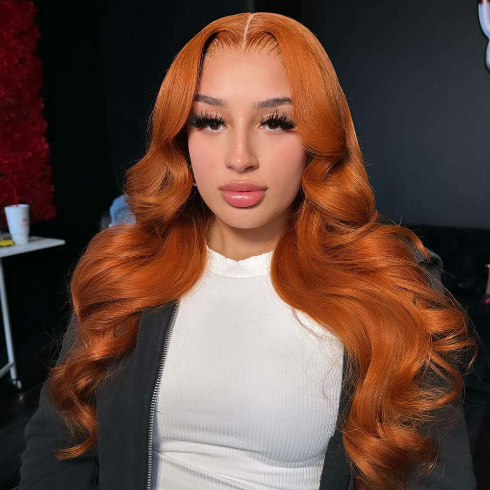 Clearance Sale Ginger Orange Color HD Lace T Part Wigs Human Hair Straight Body Wave Curly Wig