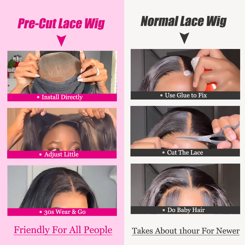 Glueless Wear And Go Wigs - Straight Lace Closure Human Hair Wigs-180% Density