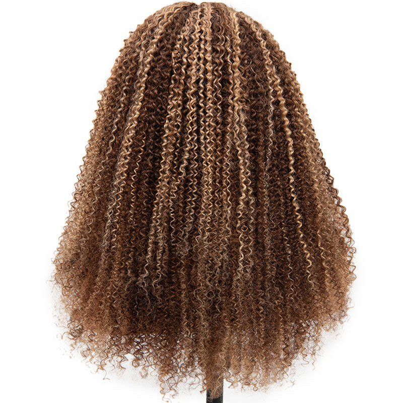 Pre-Cut Highlight Blonde Kinky Curly Wig 5x5 Gluless HD Lace Closure Wig