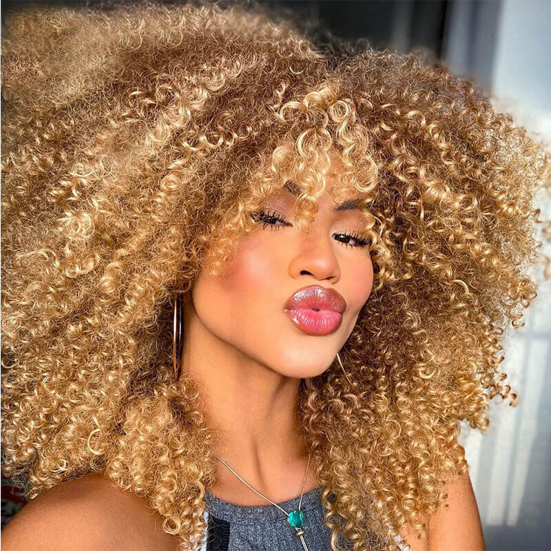 Pre-Cut Highlight Blonde Kinky Curly Wig 5x5 Gluless HD Lace Closure Wig