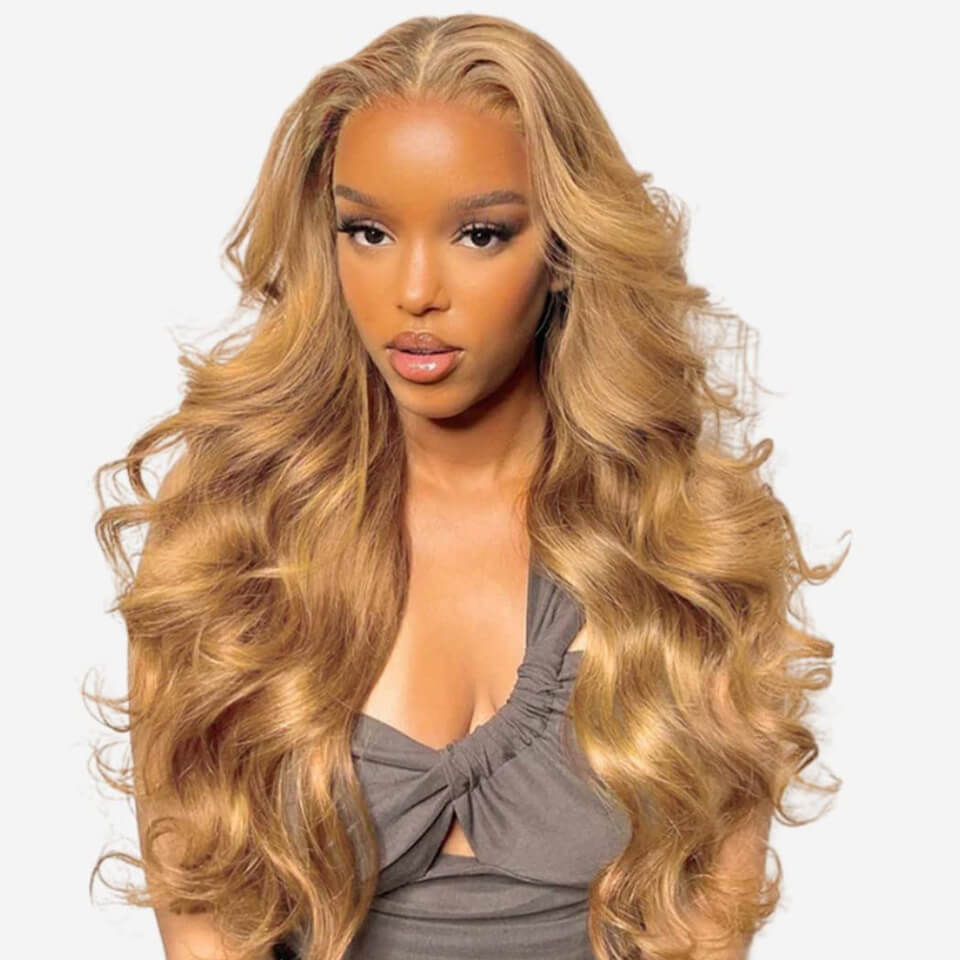 Honey Blond #27 Glueless 5x5 Lace Wigs Pre Cut and Pre Plucked HD Lace Closure Wig