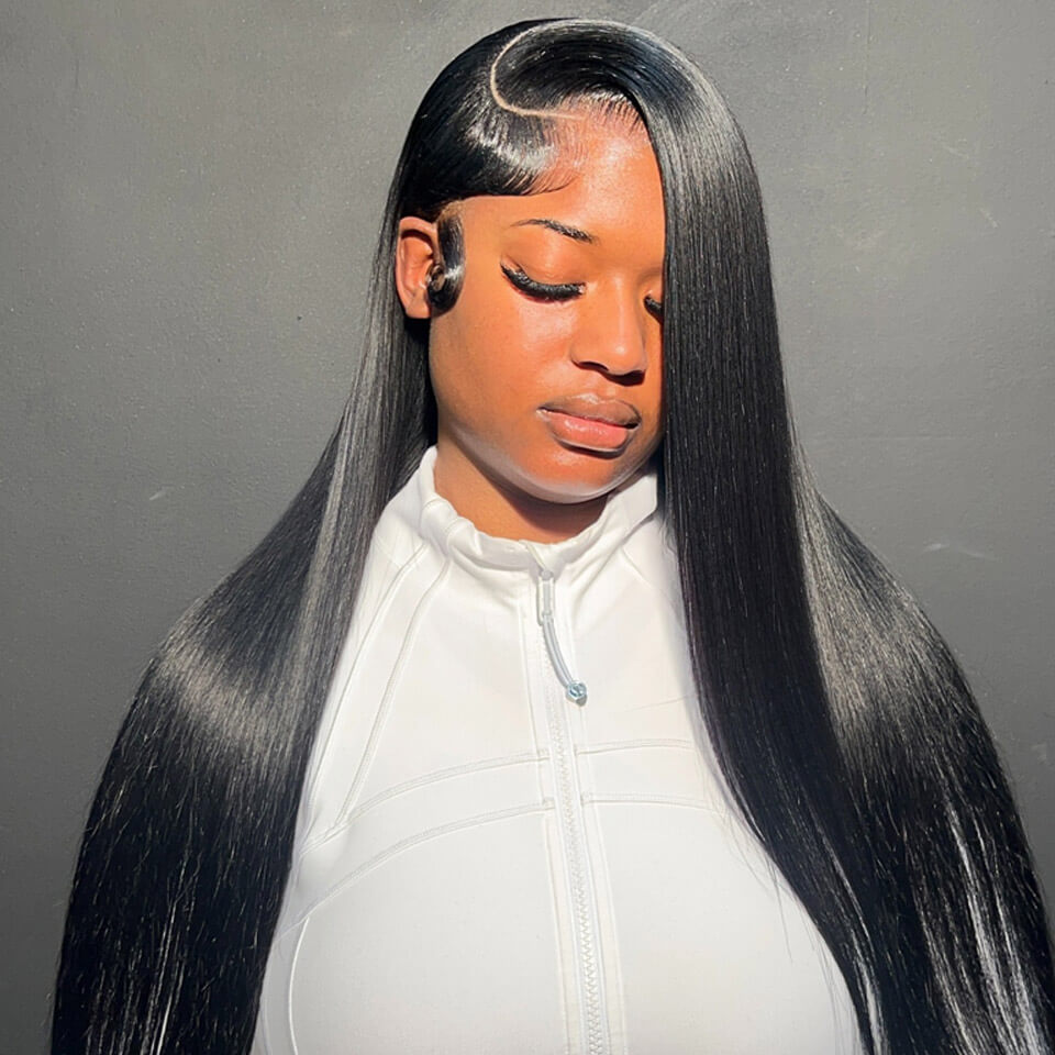 Jet Black Straight lace frontal wig 13x6 human hair wigs for women