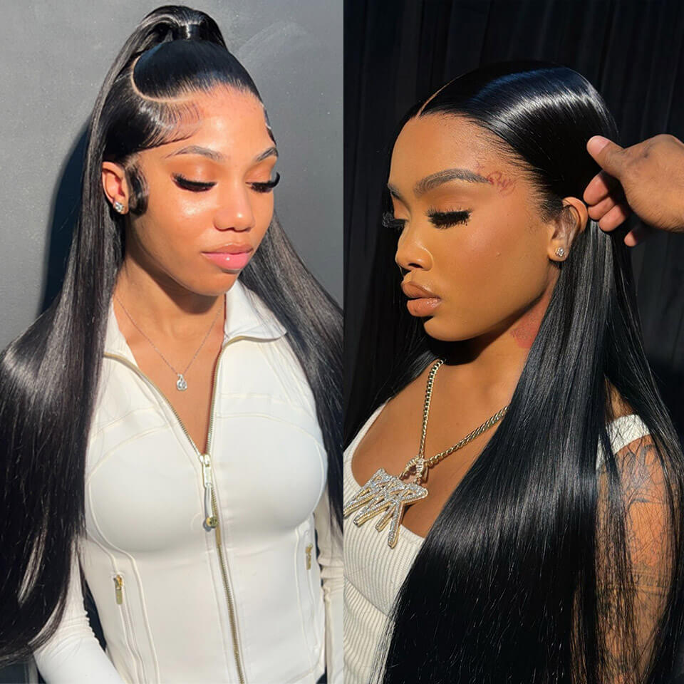 Jet Black Straight lace frontal wig 13x6 human hair wigs for women