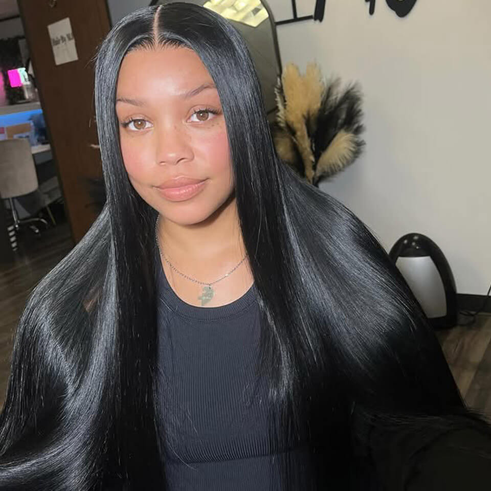 Jet Black Straight lace frontal wig 13x6 human hair wigs for women