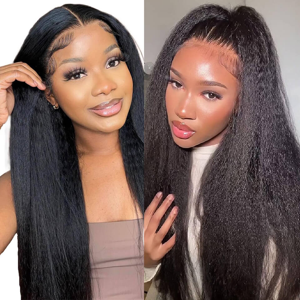 Kinky Straight glueless wigs 9x6 pre max HD lace front wig Yaki human hair wig