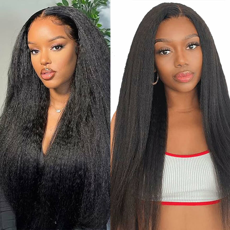 Kinky Straight glueless wigs 9x6 pre max HD lace front wig Yaki human hair wig
