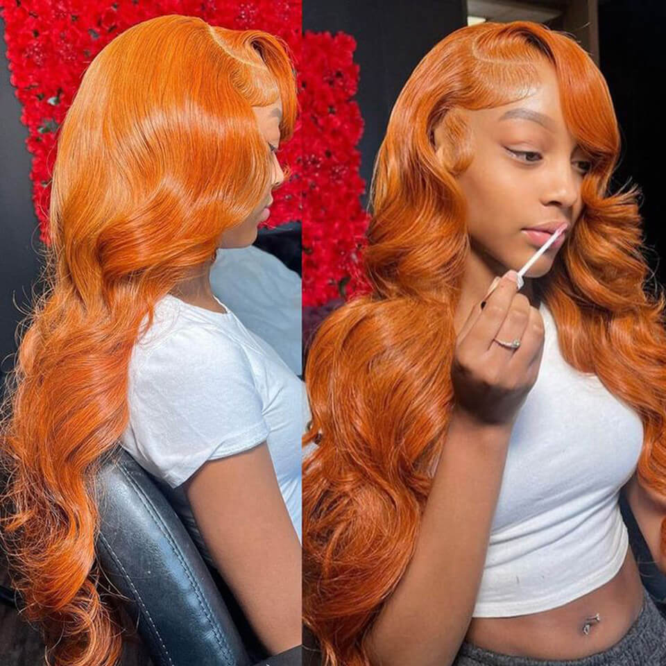 Orange color Body Wave Lace Front Wigs Pre Plucked Human Hair HD Lace Wigs