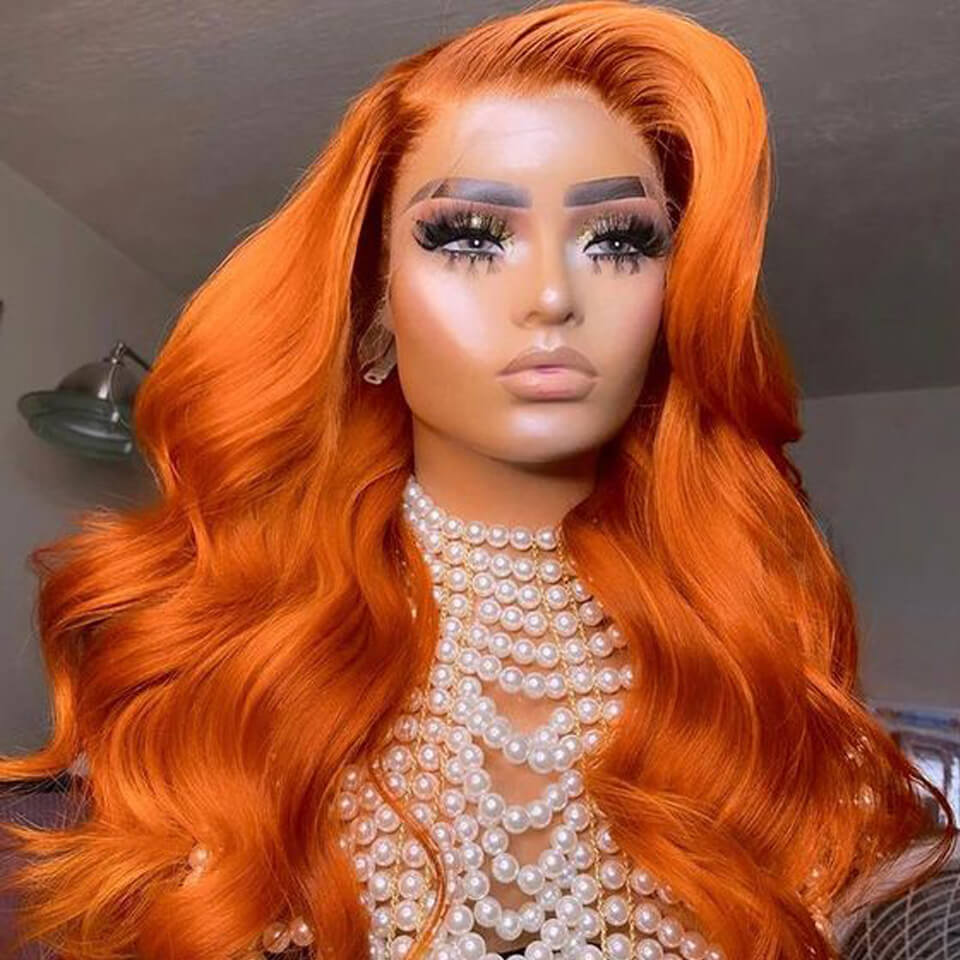 Orange color Body Wave Lace Front Wigs Pre Plucked Human Hair HD Lace Wigs