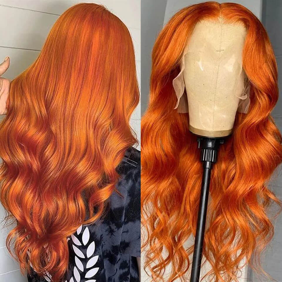 Orange color Body Wave Lace Front Wigs Pre Plucked Human Hair HD Lace Wigs