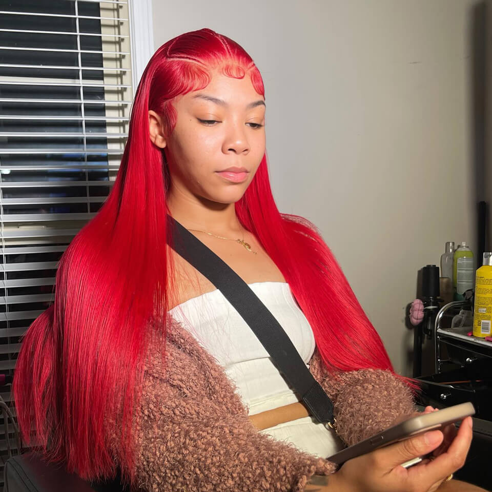 Red Color 13x4 HD Lace Front Wig Straight Virgin Human Hair Wigs