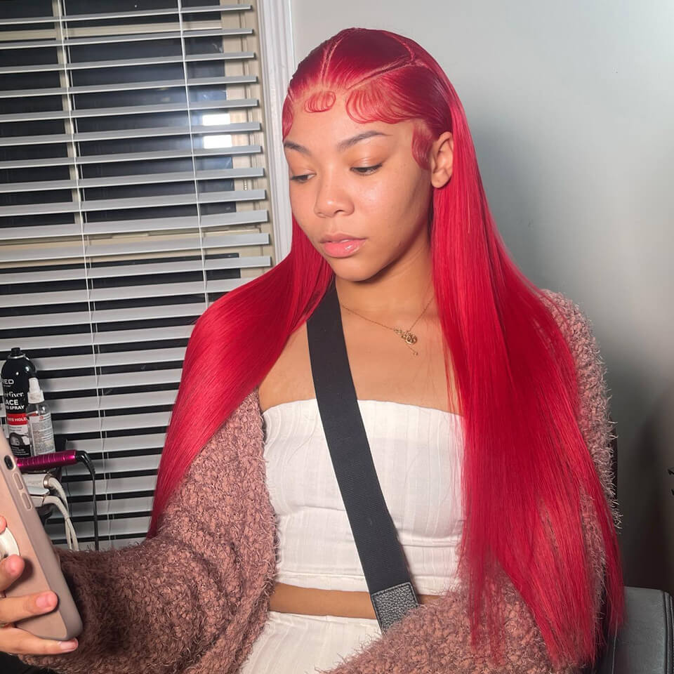 Red Color 13x4 HD Lace Front Wig Straight Virgin Human Hair Wigs