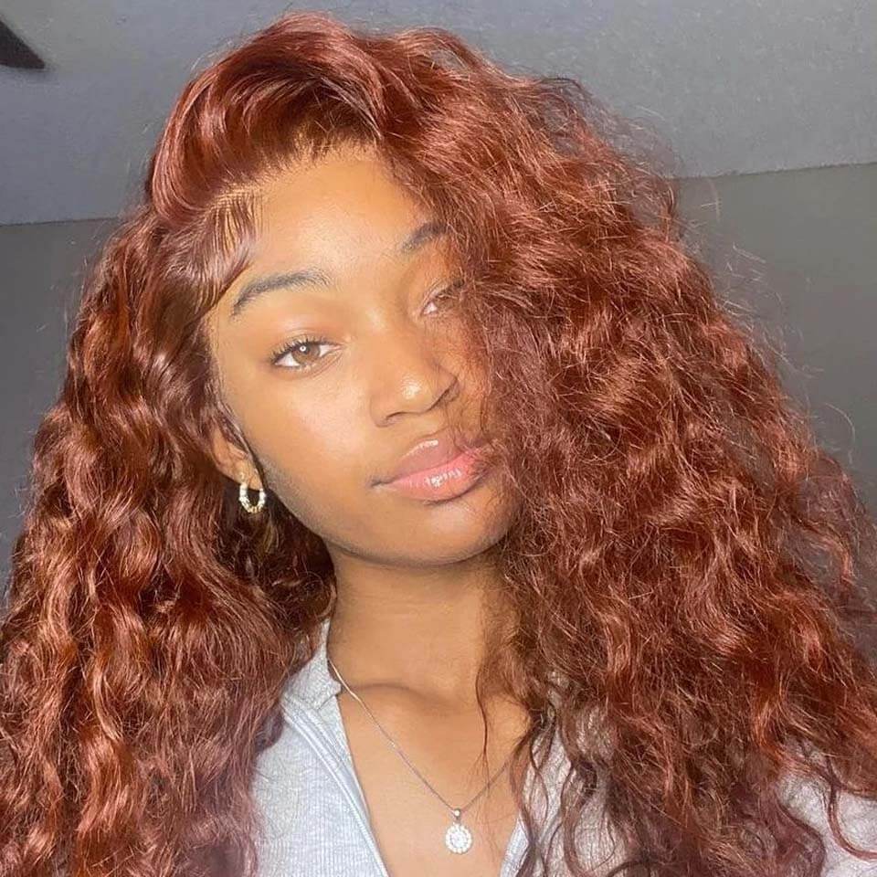 Reddish Brown Colored Deep Wave Lace Front Wig Pre Plucked Human Hair Wigs
