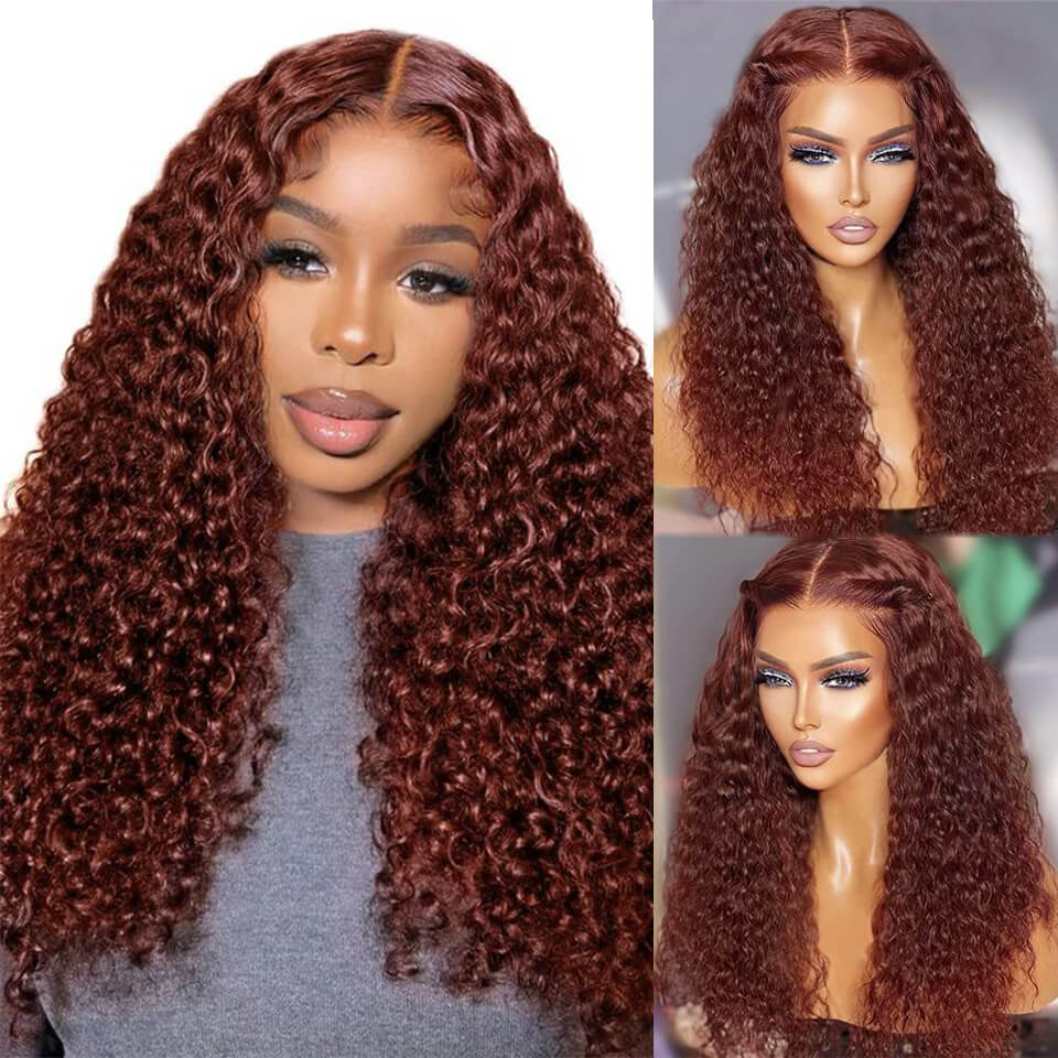 Deep Wave Reddish Brown human hair 9x6 glueless wigs HD pre cut pre plucked lace front wig