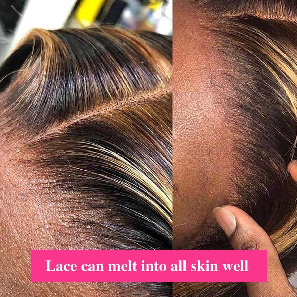 Clearance Sale Honey Blonde Highlight Straight Human Hair HD Lace Part Wig