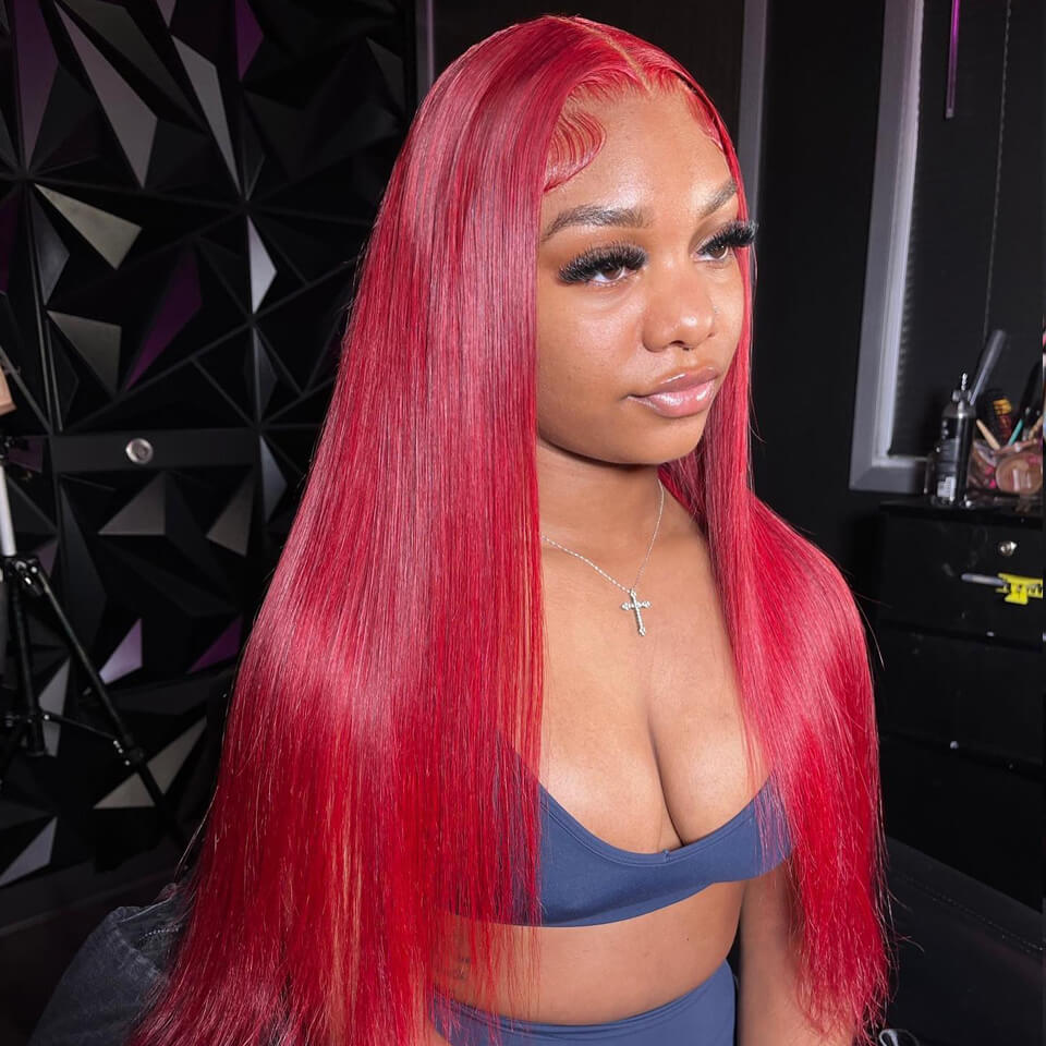 Red Color 13x4 HD Lace Front Wig Straight Virgin Human Hair Wigs