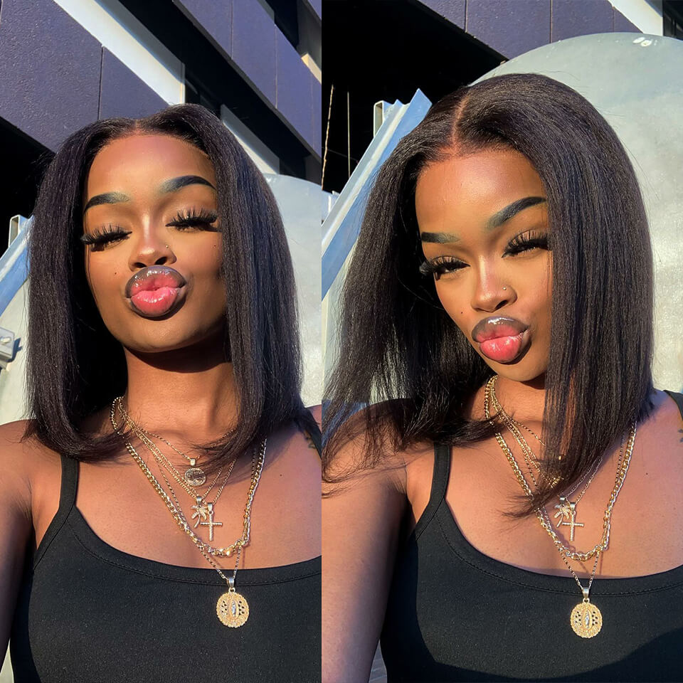 Light Yaki Straight Bob Wig Pre Plucked Natural Style Lace Front wig Human Hair Lace Wig For Women