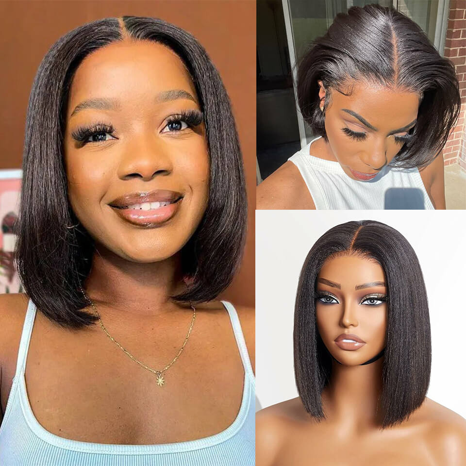 Light Yaki Straight Bob Wig Pre Plucked Natural Style Lace Front wig Human Hair Lace Wig For Women