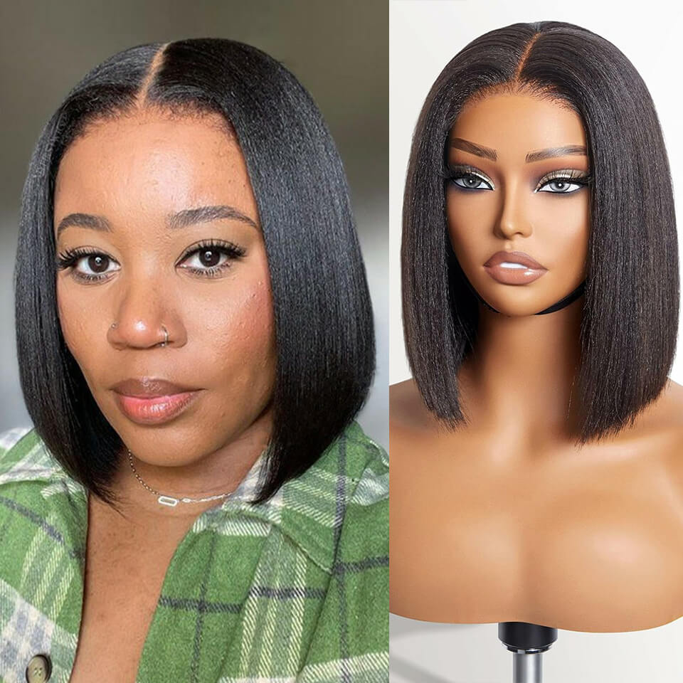 Light Yaki Straight Bob Wig Pre Plucked Natural Style Lace Front wig Human Hair Lace Wig For Women
