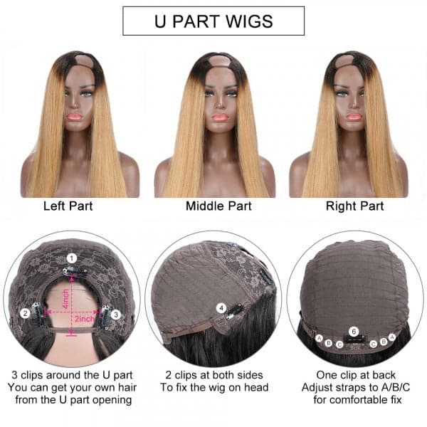 1B/27 Honey Blonde Colored U Part Wigs Straight Human Hair Wig 150% Density