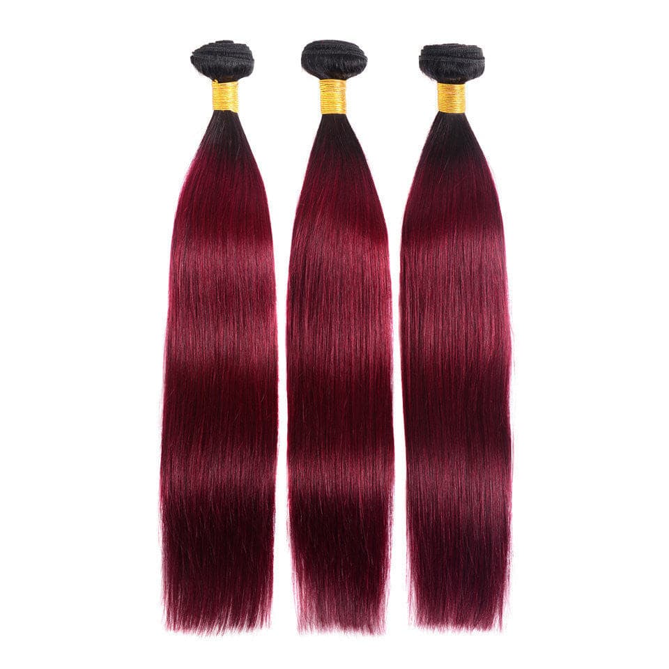Ombre Color Straight Human Hair 3 Bundles 1B/99J Brazilian Virgin Hair Extensions
