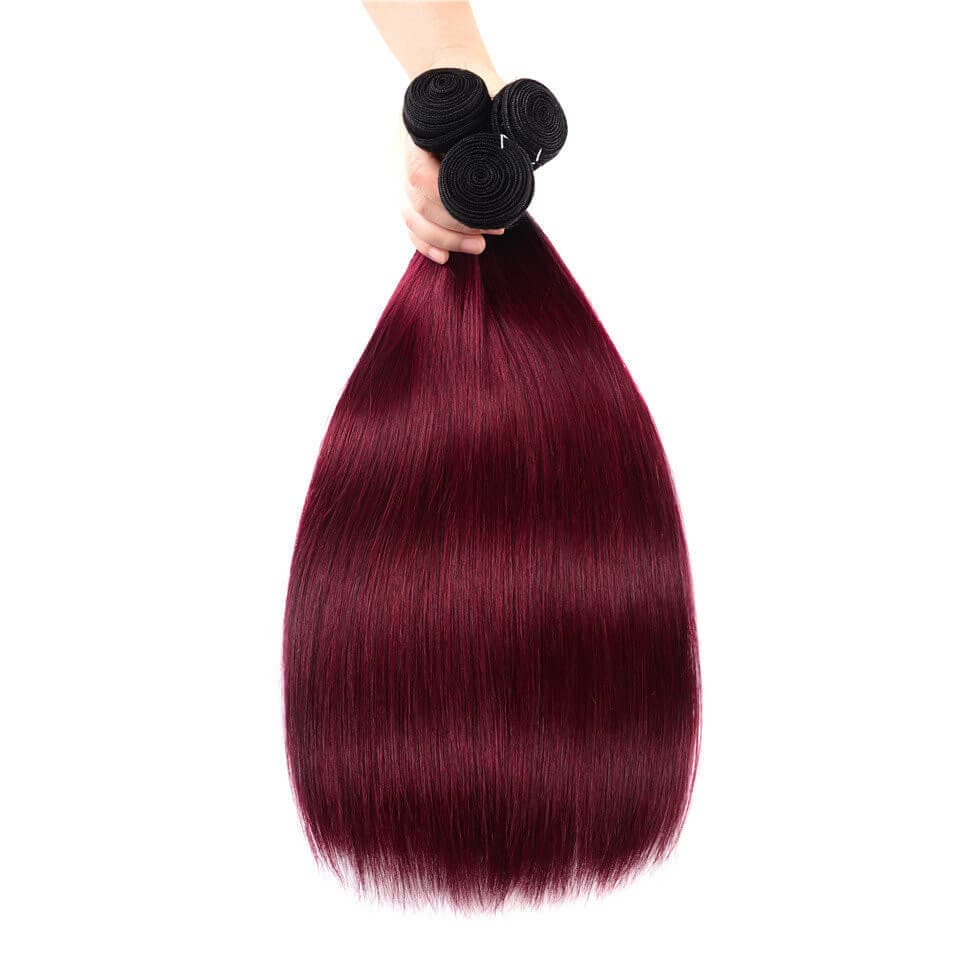 Ombre Color Straight Human Hair 3 Bundles 1B/99J Brazilian Virgin Hair Extensions