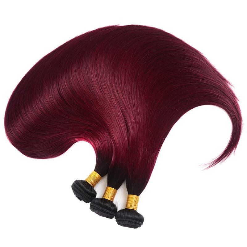 Ombre Color Straight Human Hair 3 Bundles 1B/99J Brazilian Virgin Hair Extensions