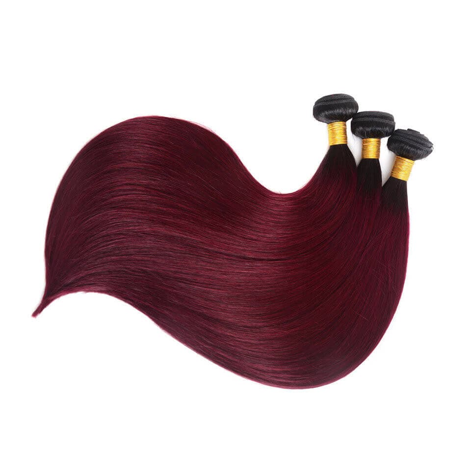 Ombre Color Straight Human Hair 3 Bundles 1B/99J Brazilian Virgin Hair Extensions