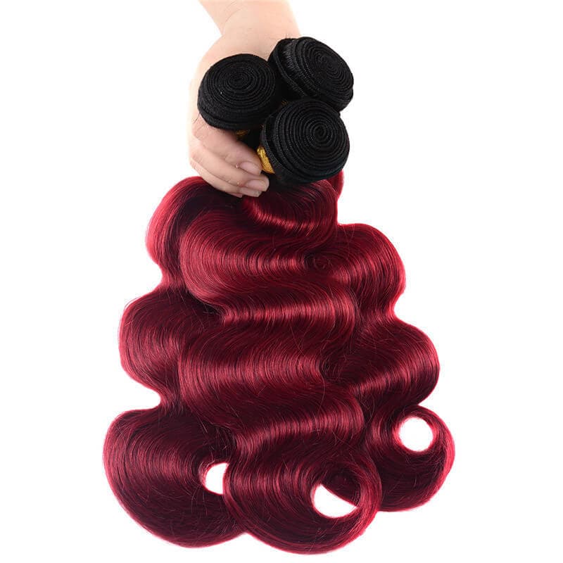 WorldNewHair Burgundy Human Hair Weave 1B/99J Body Wave Hair Bundles 3 Bundle Deals