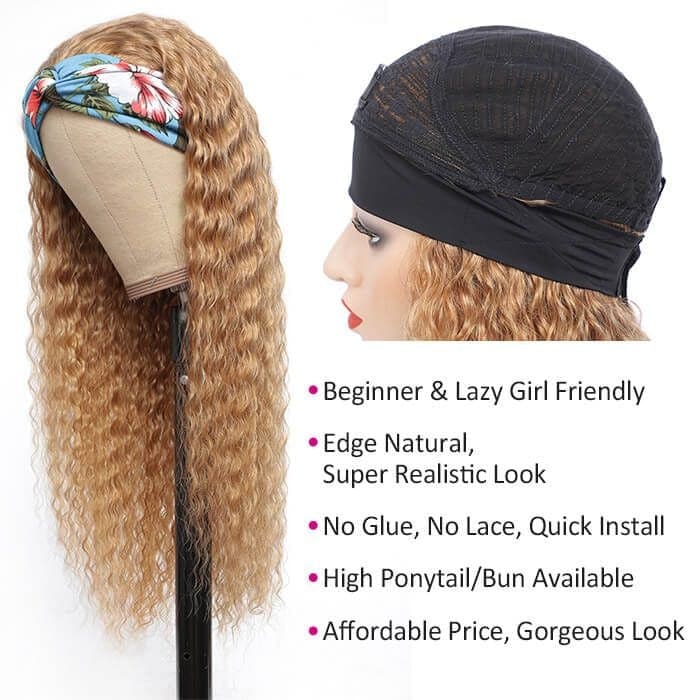 #27 Colored Headband Wig Deep Wave Human Hair Half Wigs with Various Headbands