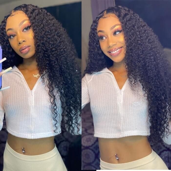 Kinky Curly  4x4 Lace Front Closure Wigs Pre-Plucked With Baby Hair