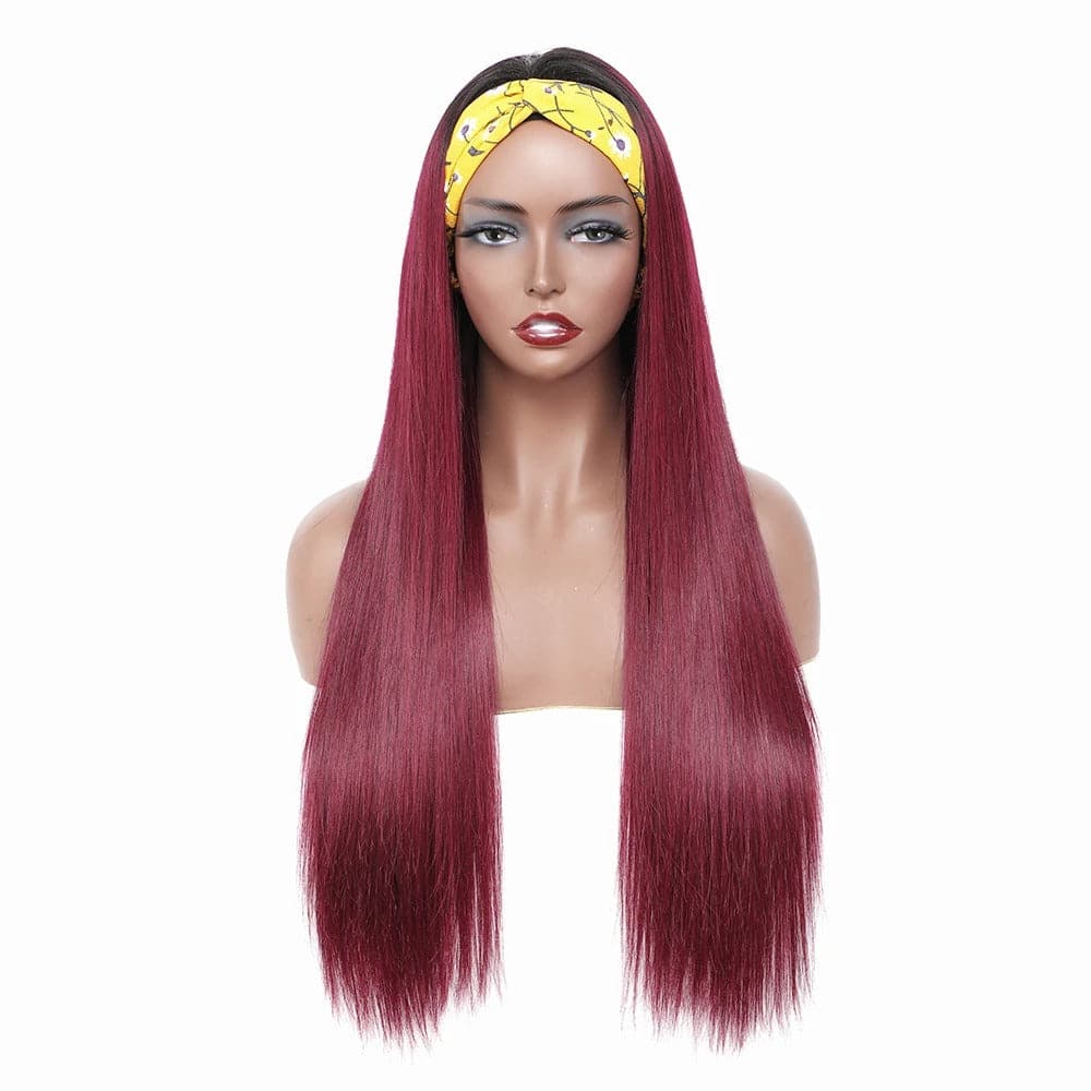 99J Burgundy Color Headband Wigs For Straight Body Deep Curly Texture